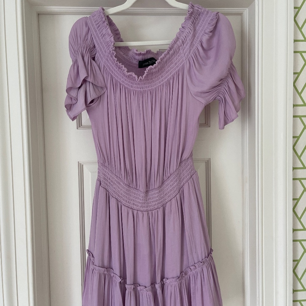 Purple cinched waist mini dress